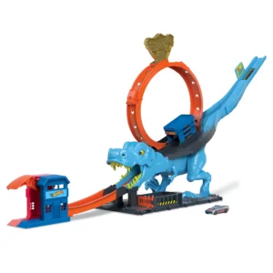Hot Wheels Action 4 Loop Crash Out Track Set with Motorized Booster 1 64 Scale Toy Car