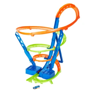Hot Wheels Action 4 Loop Crash Out Track Set with Motorized Booster 1 64 Scale Toy Car