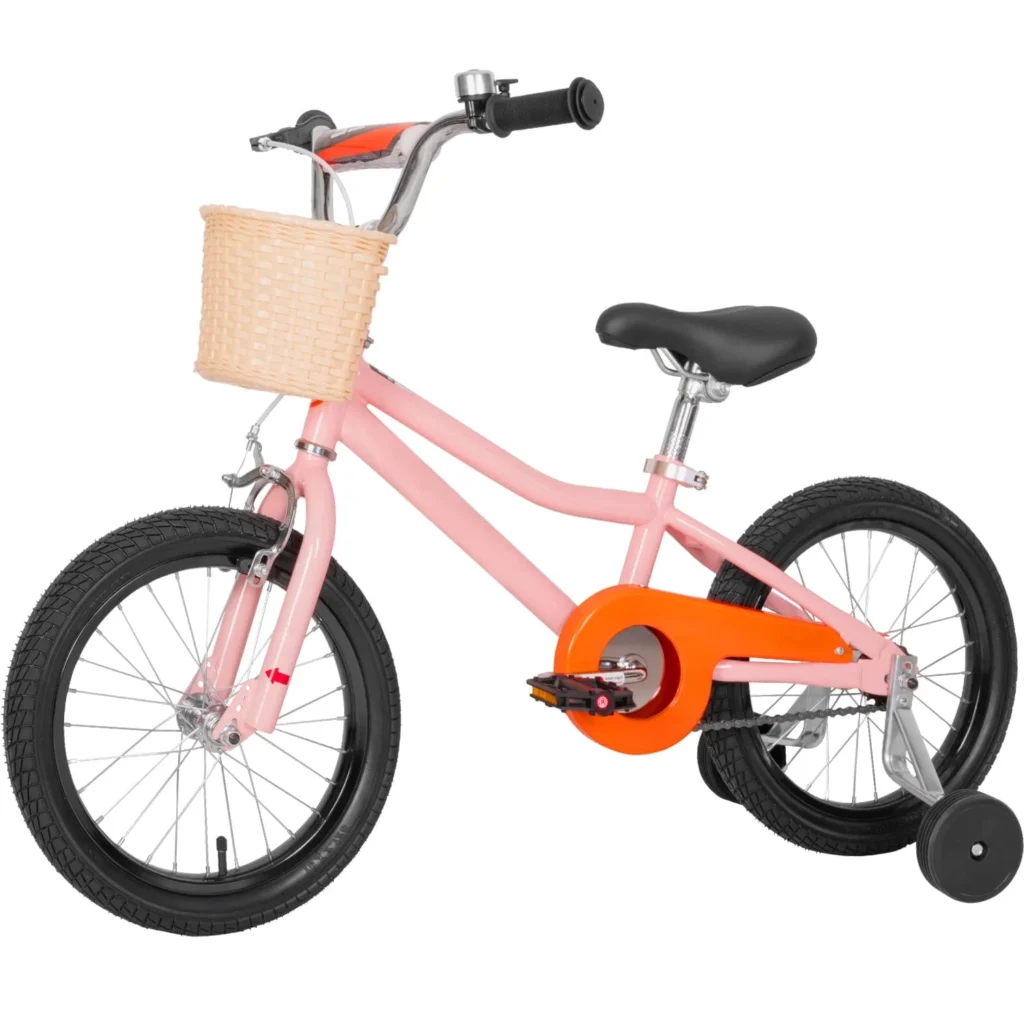 hykolity 16-inch Kid Bike – Pink with Doll Seat & Training Wheels — close-up detail of design and finish