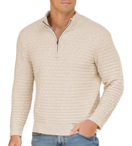 Iceglad Mens Quarter Zip Sweater Textured Knit Mock Neck Pullover Business Casual Slim Fit Knit Texture Sweater
