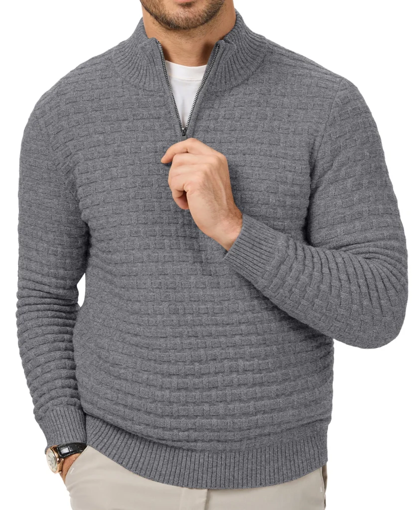 Iceglad Men’s Textured Knit Quarter Zip Sweater – Business Casual Style β close-up detail of design and finish