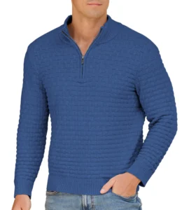 Iceglad Mens Quarter Zip Sweater Textured Knit Mock Neck Pullover Business Casual Slim Fit Knit Texture Sweater