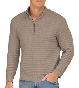 Iceglad Mens Quarter Zip Sweater Textured Knit Mock Neck Pullover Business Casual Slim Fit Knit Texture Sweater