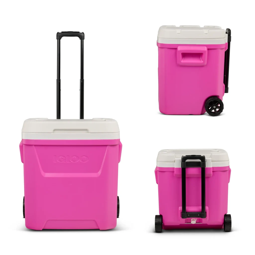 Igloo Laguna 60 Qt Rolling Ice Chest – Vibrant Pink Design — close-up detail of design and finish