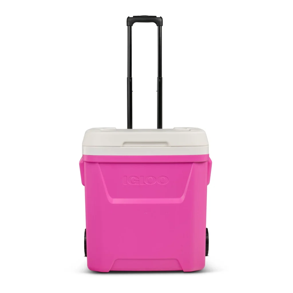 Igloo Laguna 60 Qt Rolling Ice Chest – Vibrant Pink Design — alternate angle showing full product