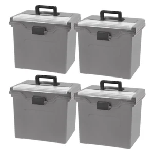 IRIS USA Portable Letter Plastic File Box w Organizer Lid Black
