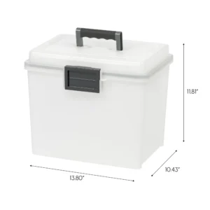 IRIS USA Portable Letter Plastic File Box w Organizer Lid Black