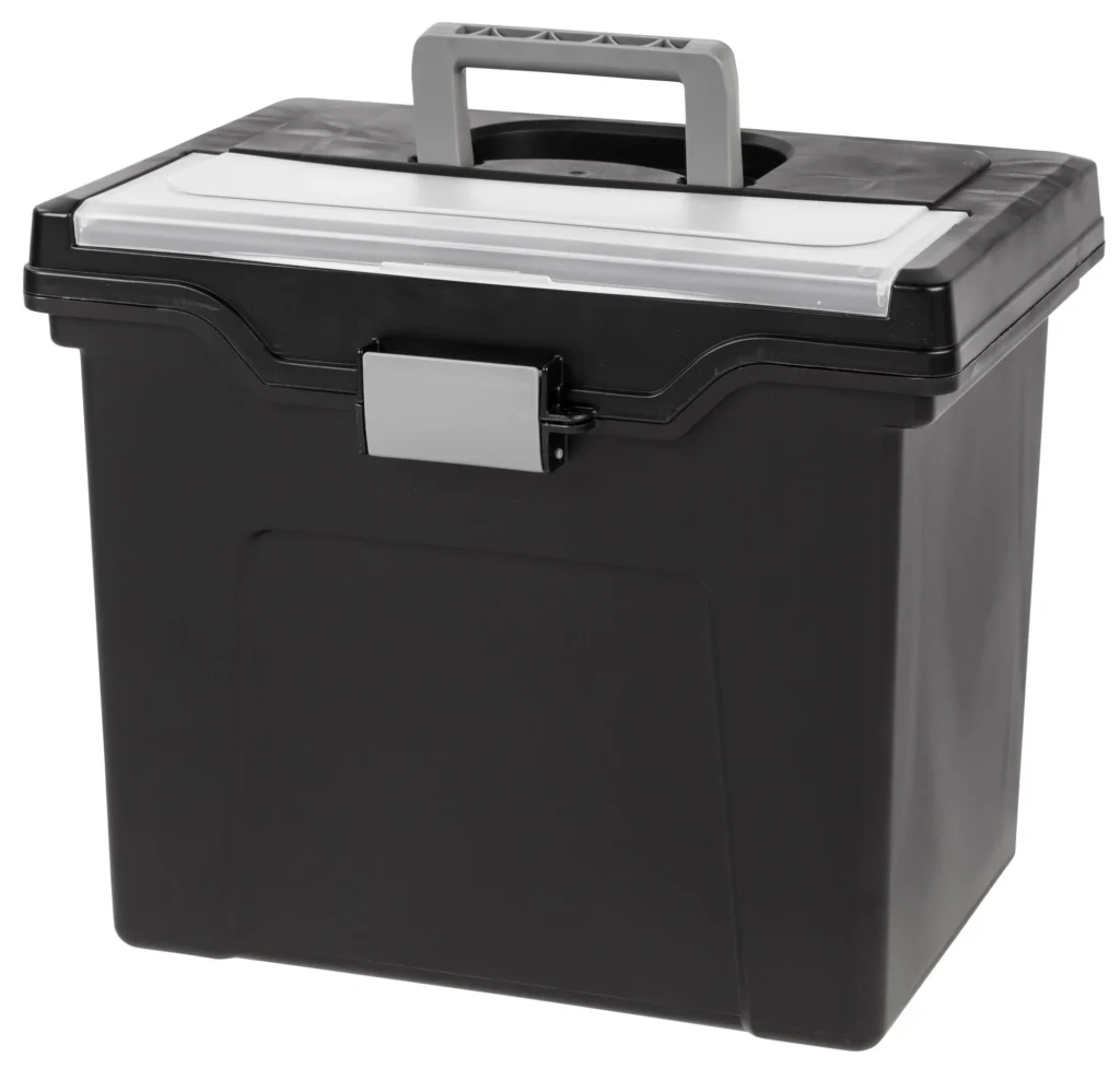 IRIS USA Portable Letter Plastic File Box w Organizer Lid Black