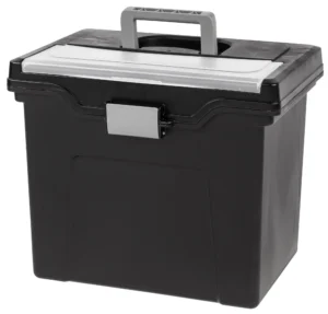 IRIS USA Portable Letter Plastic File Box w Organizer Lid Black