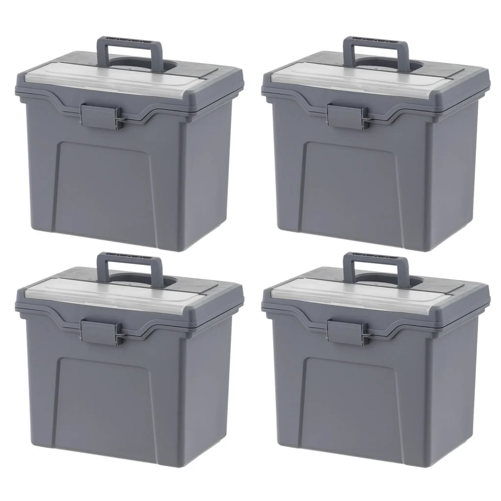 IRIS USA Portable Letter Plastic File Box w Organizer Lid Black — alternate angle showing full product