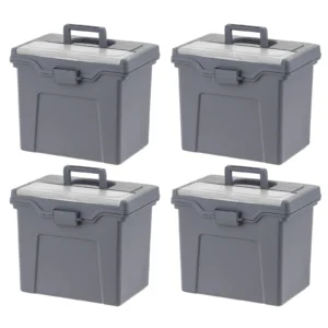 IRIS USA Portable Letter Plastic File Box w Organizer Lid Black
