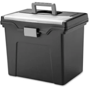 IRIS USA Portable Letter Plastic File Box w Organizer Lid Black