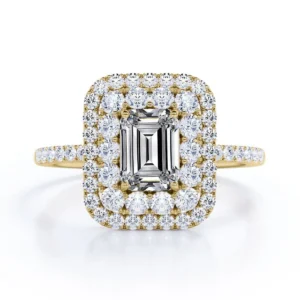 JeenMata 1 5 Carat Emerald Cut Moissanite Engagement Ring Bridal Ring Double Halo Ring Cluster Ring 18k White Gold Over Silver