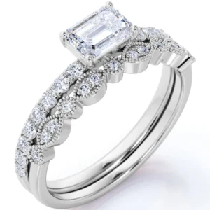 JeenMata 1 5 Carat Emerald Cut Moissanite Engagement Ring Bridal Ring Double Halo Ring Cluster Ring 18k White Gold Over Silver