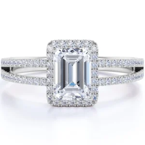 JeenMata 1 5 Carat Emerald Cut Moissanite Engagement Ring Bridal Ring Double Halo Ring Cluster Ring 18k White Gold Over Silver