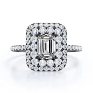 JeenMata 1 5 Carat Emerald Cut Moissanite Engagement Ring Bridal Ring Double Halo Ring Cluster Ring 18k White Gold Over Silver