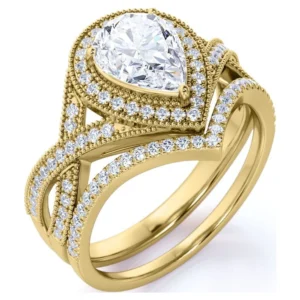 JeenMata 1 5 Carat Pear Cut Moissanite Wedding Set Bridal Set Art Deco Ring Halo Ring Cluster Ring 18k White Gold Over Silver