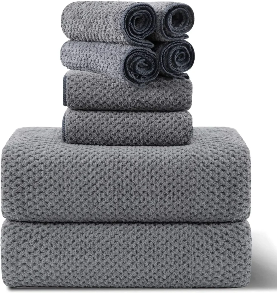 Jessy Home 6-Piece Plush Bath Towel Set – Soft Absorbent Gray β close-up detail of design and finish