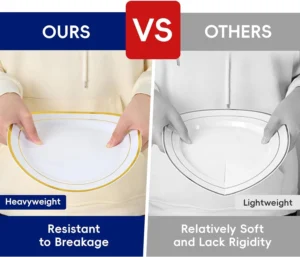 JOLLY CHEF 320 Piece Gold Rim Dinnerware Set Disposable Plastic Plates Party 45 Dinner Plates 45 salad Plates 50 Linen Feel Napkins 45 Cups 45 Silver