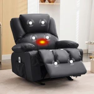 JONPONY Manual Recliner Chair Heat Therapy Massage Function Heavy Duty Reclining Mechanism Massage Chair Elderly Single Rocker Sofa Cup Holders Bedro