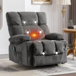 JONPONY Manual Recliner Chair Heat Therapy Massage Function Heavy Duty Reclining Mechanism Massage Chair Elderly Single Rocker Sofa Cup Holders Bedro