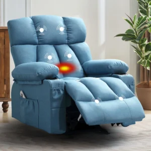 JONPONY Manual Recliner Chair Heat Therapy Massage Function Heavy Duty Reclining Mechanism Massage Chair Elderly Single Rocker Sofa Cup Holders Bedro