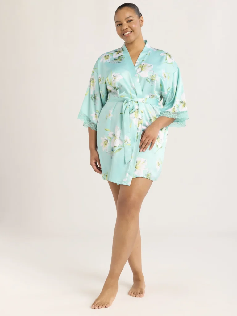 Joyspun Women’s Bridal Satin Robe – Inclusive Sizing XS-3X β alternate angle showing full product
