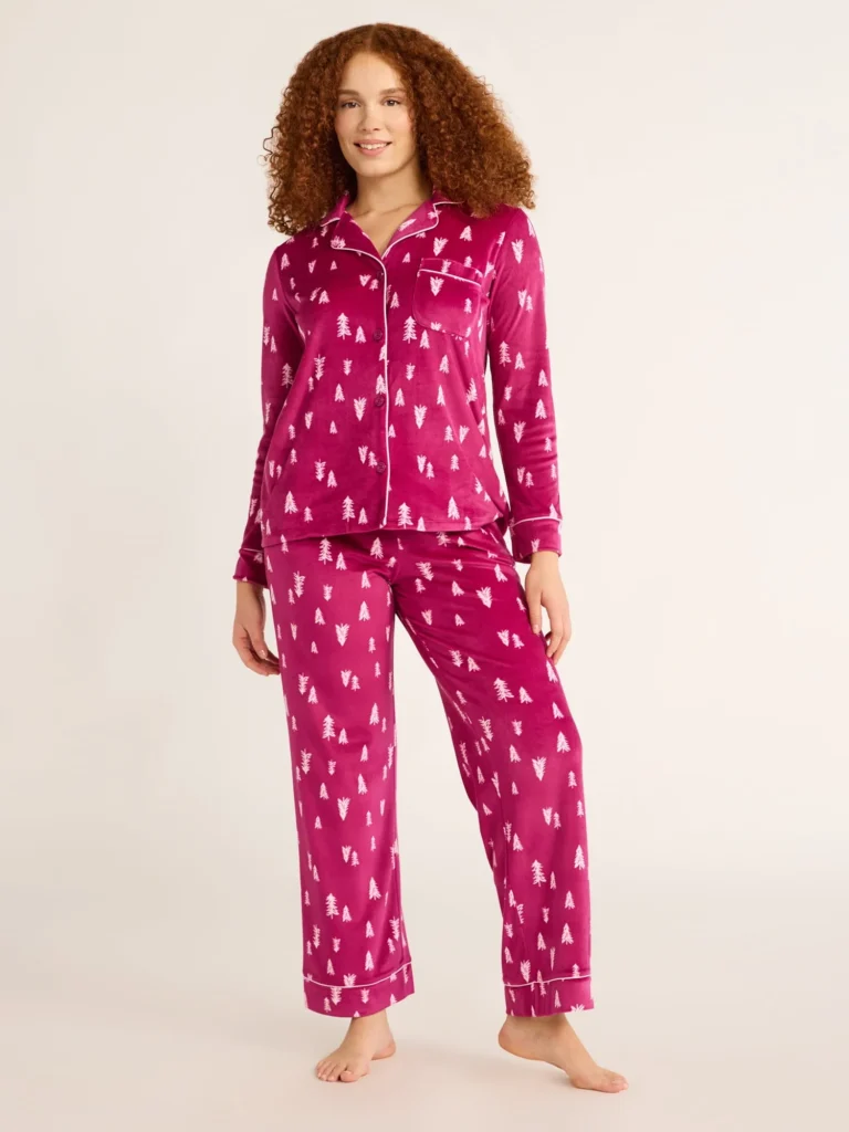Joyspun Women’s Stretch Satin Notch Pajama Set – Sizes XS-3X Comfort β alternate angle showing full product