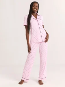 Joyspun Women s Stretch Satin Notch Short Sleeve Top and Shorts Pajama Set Sizes XS to 3X