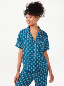 Joyspun Women s Stretch Satin Notch Short Sleeve Top and Shorts Pajama Set Sizes XS to 3X