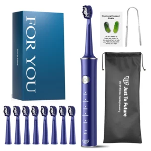 JTF Sonic Electric Toothbrush Adults Kids 6 Brush Heads Tongue Scraper Travel Bag YOU 5 Modes Rechargeable Power Toothbrush Family Friends For Home S