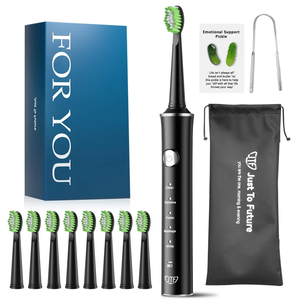 JTF Sonic Electric Toothbrush with Travel Case – 5 Modes, Pink — alternate angle showing full product