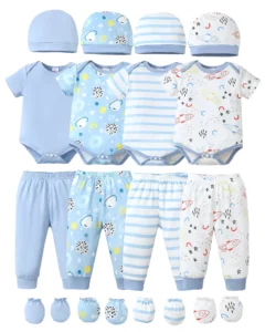 KIMI BEAR Newborn Baby Girls Layette Set 4 Packs 0 3 Months Winter Clothes Outfits Long Sleeves Romper Top Pants Gloves Hats 16 Piece Essentials Acce