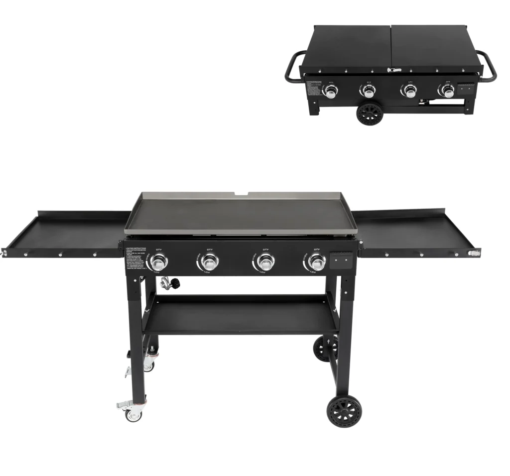 KingChii 4 Burner 32 Propane Griddle Outdoor Flat Top Gas Grill Griddle for Camping Tailgating BBQ Backyard Patio — close-up detail of design and finish