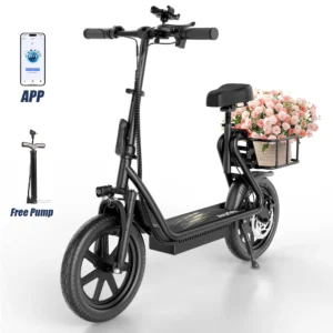 Kistp 550W Electric Scooter Seat Adult 12 inch Commuter Electric Scooter Pets Front Back Basket Pets Bigger Seat 20 Miles 18 6MPH