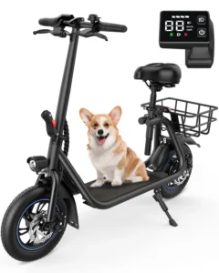 Kistp 550W Electric Scooter Seat Adult 12 inch Commuter Electric Scooter Pets Front Back Basket Pets Bigger Seat 20 Miles 18 6MPH