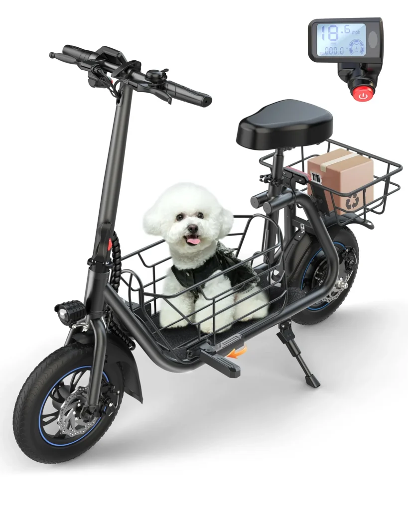 Kistp 550W Electric Scooter Seat Adult 12 inch Commuter Electric Scooter Pets Front Back Basket Pets Bigger Seat 20 Miles 18 6MPH