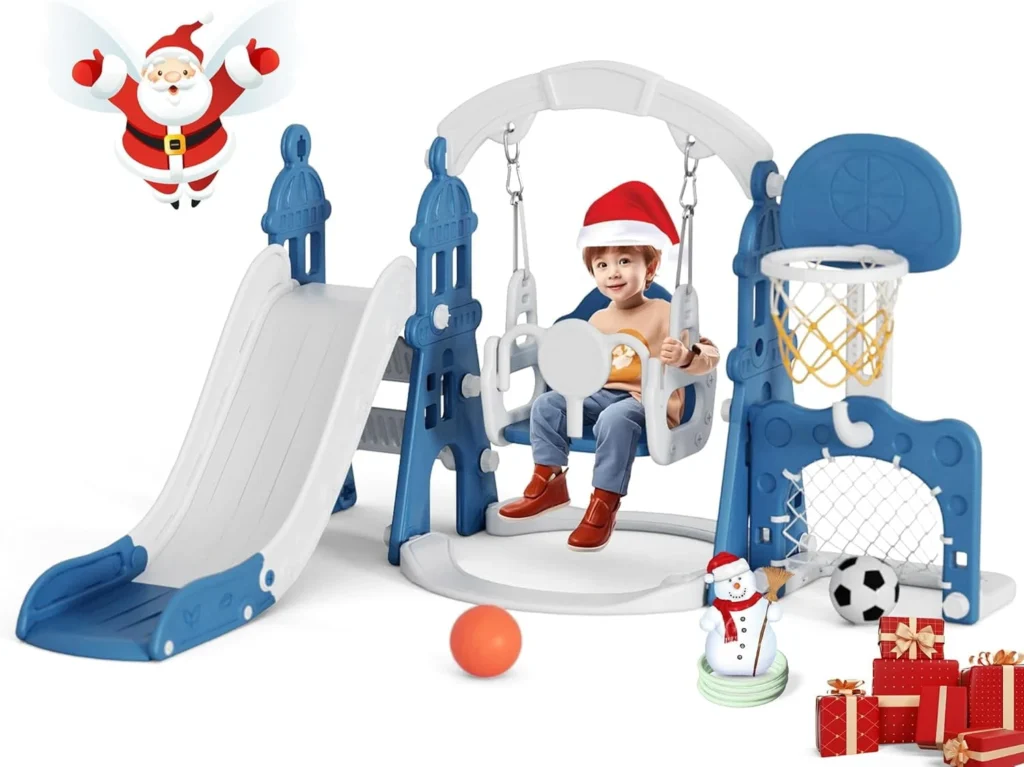 KORIMEFA 6 in 1 Kids Slide Swing Set Perfect Toddlers 1 6 Years Indoor Outdoor Playground Slide Swing Basketball Hoop Climber Toy