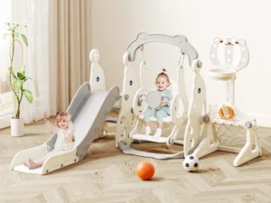 KORIMEFA 6 in 1 Kids Slide Swing Set Perfect Toddlers 1 6 Years Indoor Outdoor Playground Slide Swing Basketball Hoop Climber Toy