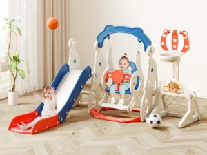 KORIMEFA 6 in 1 Kids Slide Swing Set Perfect Toddlers 1 6 Years Indoor Outdoor Playground Slide Swing Basketball Hoop Climber Toy