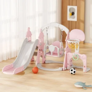 KORIMEFA 6 in 1 Kids Slide Swing Set Perfect Toddlers 1 6 Years Indoor Outdoor Playground Slide Swing Basketball Hoop Climber Toy