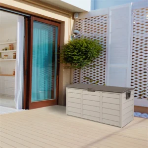 Ktaxon 75gal Outdoor Garden Plastic Storage Deck Box Chest Tools Cushions Toys Brown