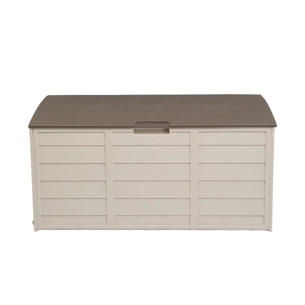 Ktaxon 75-Gallon Outdoor Plastic Storage Deck Box – Brown — alternate angle showing full product
