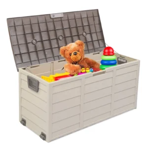 Ktaxon 75gal Outdoor Garden Plastic Storage Deck Box Chest Tools Cushions Toys Brown