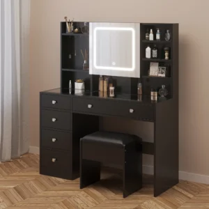 Ktaxon Large 47 2 Makeup Vanity 3 Color Lights Vanity Desk USB Charging Station Vanity Makeup Table Visible Drawers Hidden Open Storage Shelves White