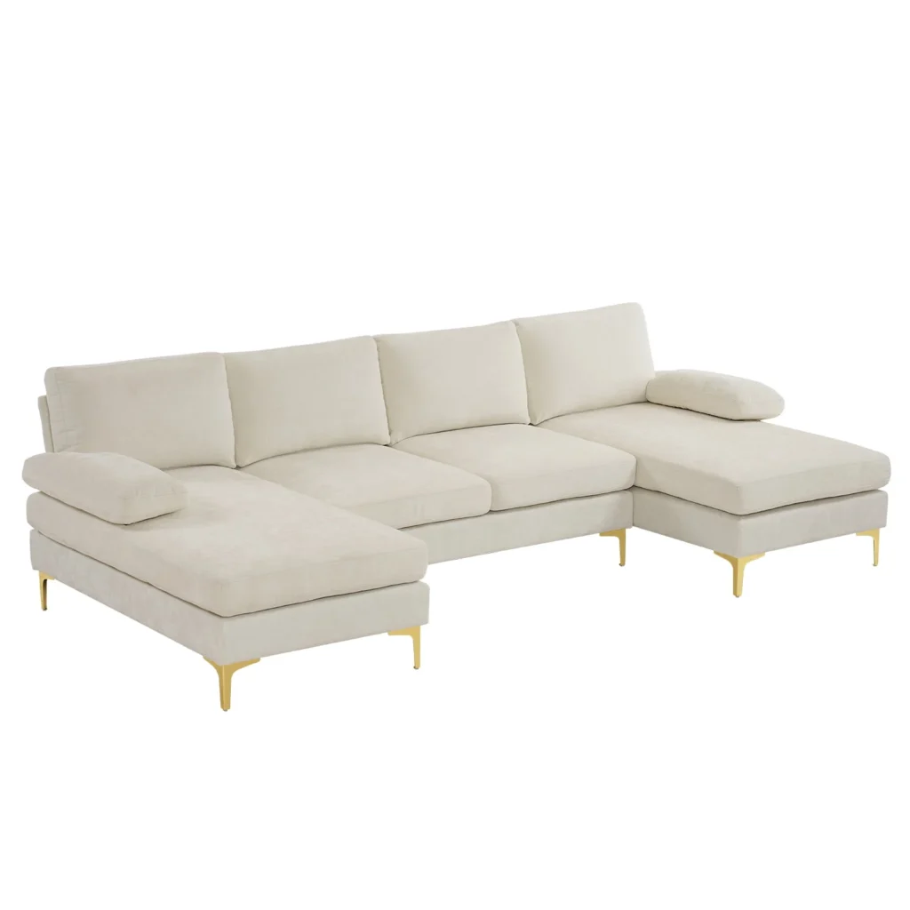 Ktaxon Sectional Sofa Set 110 U Shaped Chenille Couch 4 Seat Lounge Sleeper with Double Chaise for Apartment Living Room Camel Color — close-up detail of design and finish