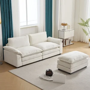 Ktaxon Sectional Sofa Set 110 U Shaped Chenille Couch 4 Seat Lounge Sleeper with Double Chaise for Apartment Living Room Camel Color