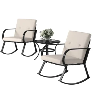 Lacoo 3 Pieces Outdoor Bistro Chair Set PE Rattan Patio Conversation Set of 2 with Cushion and Coffee Table Black