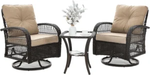 Lacoo 3 Pieces Outdoor Bistro Chair Set PE Rattan Patio Conversation Set of 2 with Cushion and Coffee Table Black