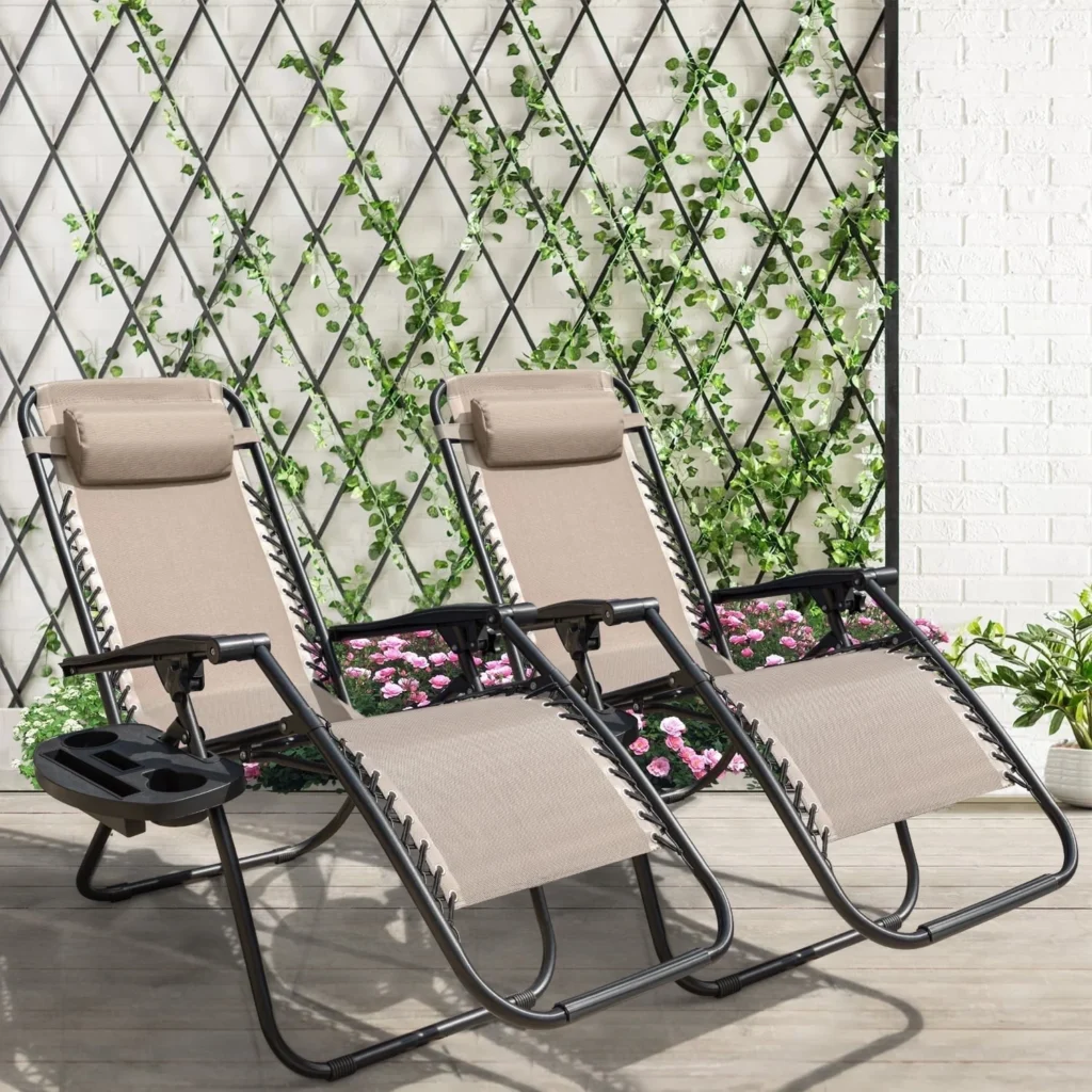 Lacoo Patio Zero Gravity Chair Textilene Fabric Pack of 2 Double Gray — alternate angle showing full product